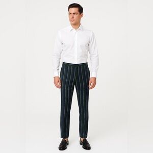 Burberry London England Wool Cotton Striped Pants Navy Green Sz 52 / 36R New